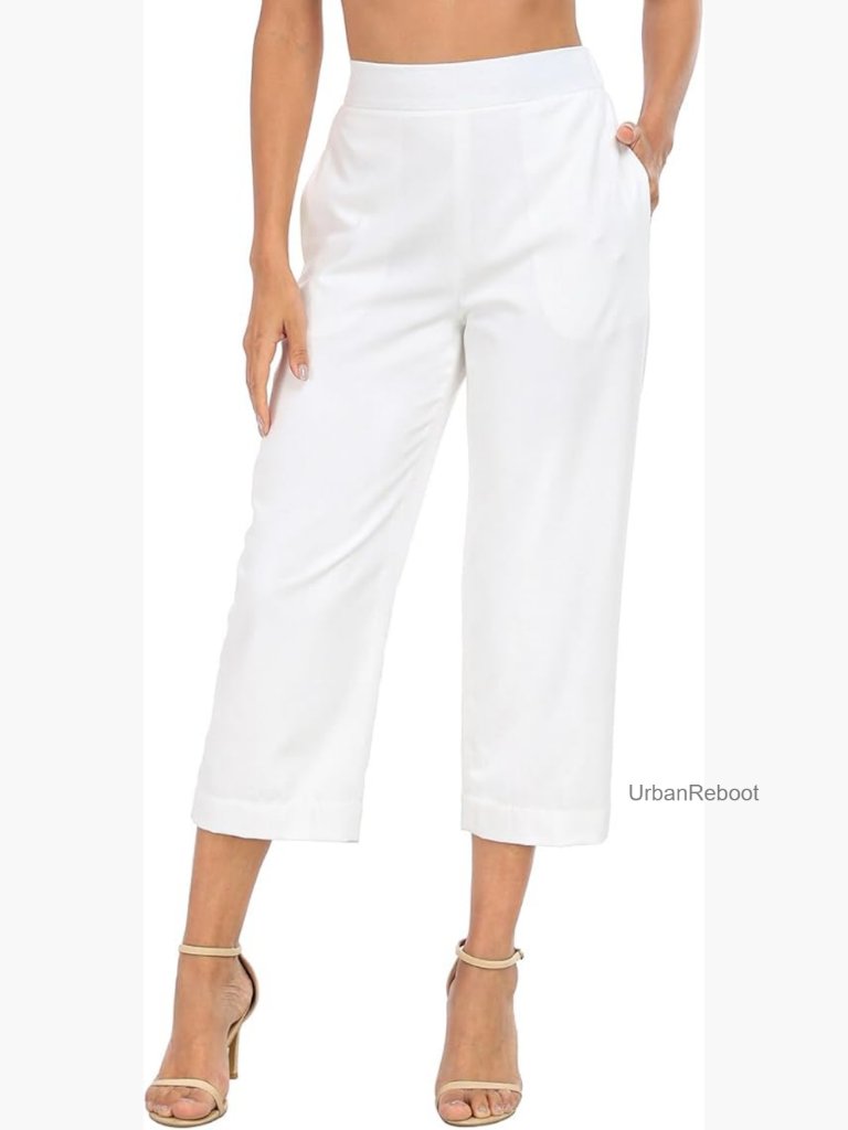 Linen Capri Pants High Waisted Pull On Cropped Summer
